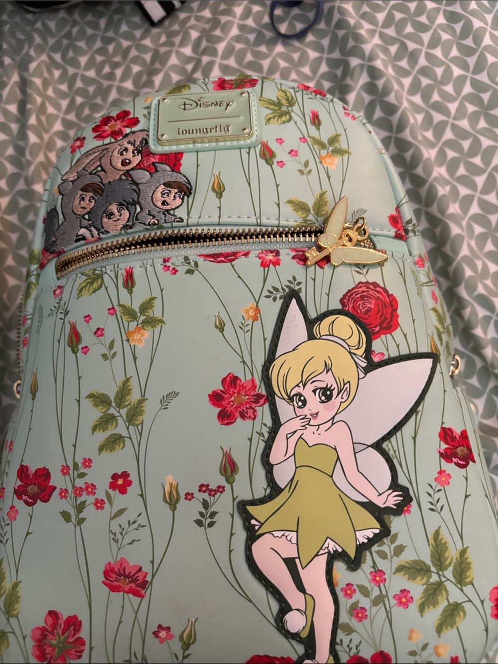Disney Tinker Bell Floral Mini Backpack - READ DESC *BROKEN /BUSTED TOP ZIPPER* - Picture 3 of 16